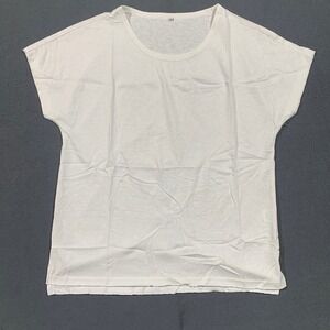 New Women's Size M T Shirt White Crew Neck Short Sleeve Cotton Blend Split Hem